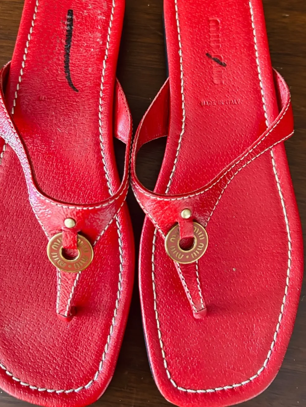 Authentic Miu Miu Red Leather Thong Sandals | Made in Italy | US 6.5